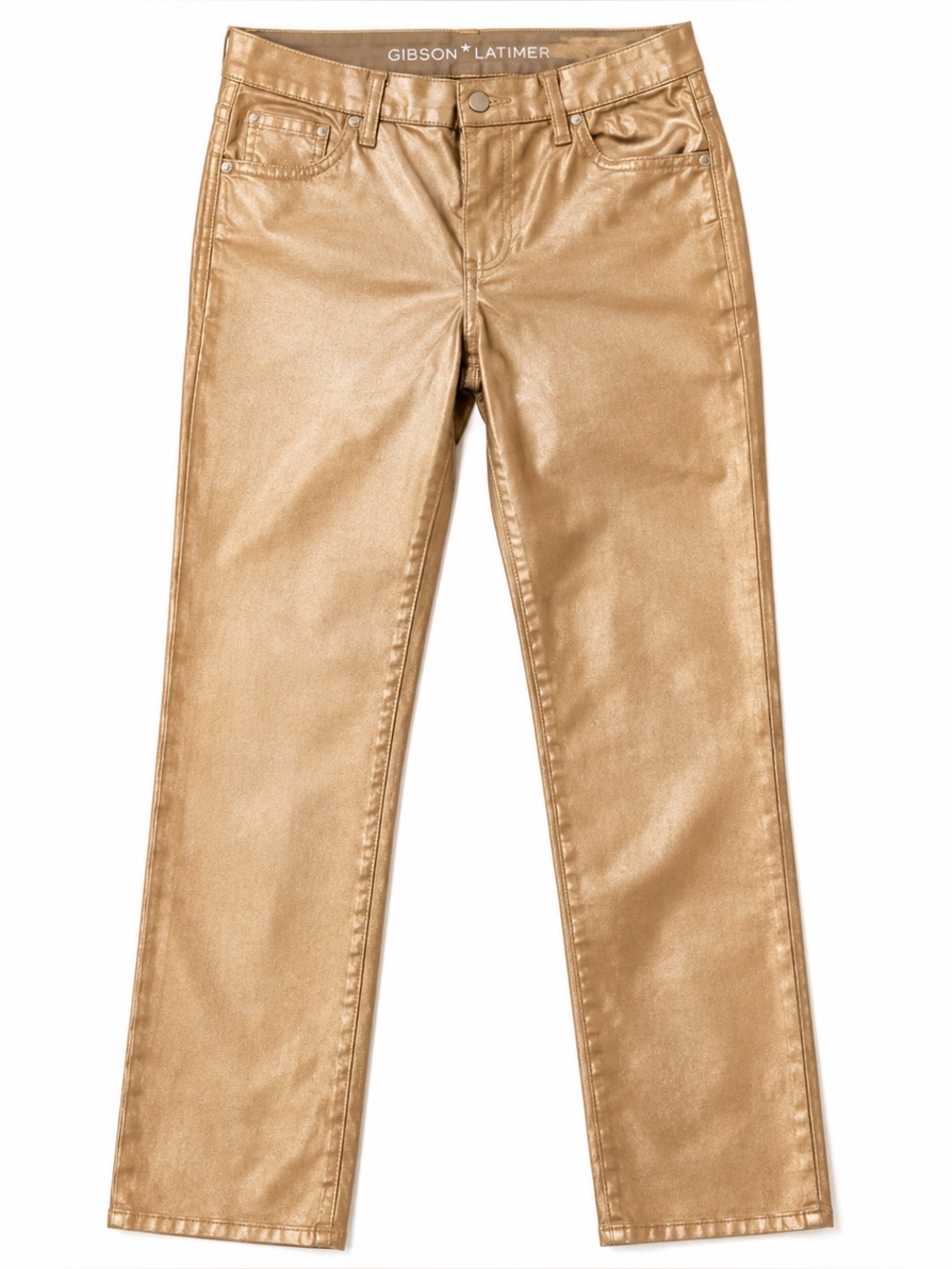 Gibson Latimer Gold Metallic Pants Size 14 Straight Leg Shimmer
